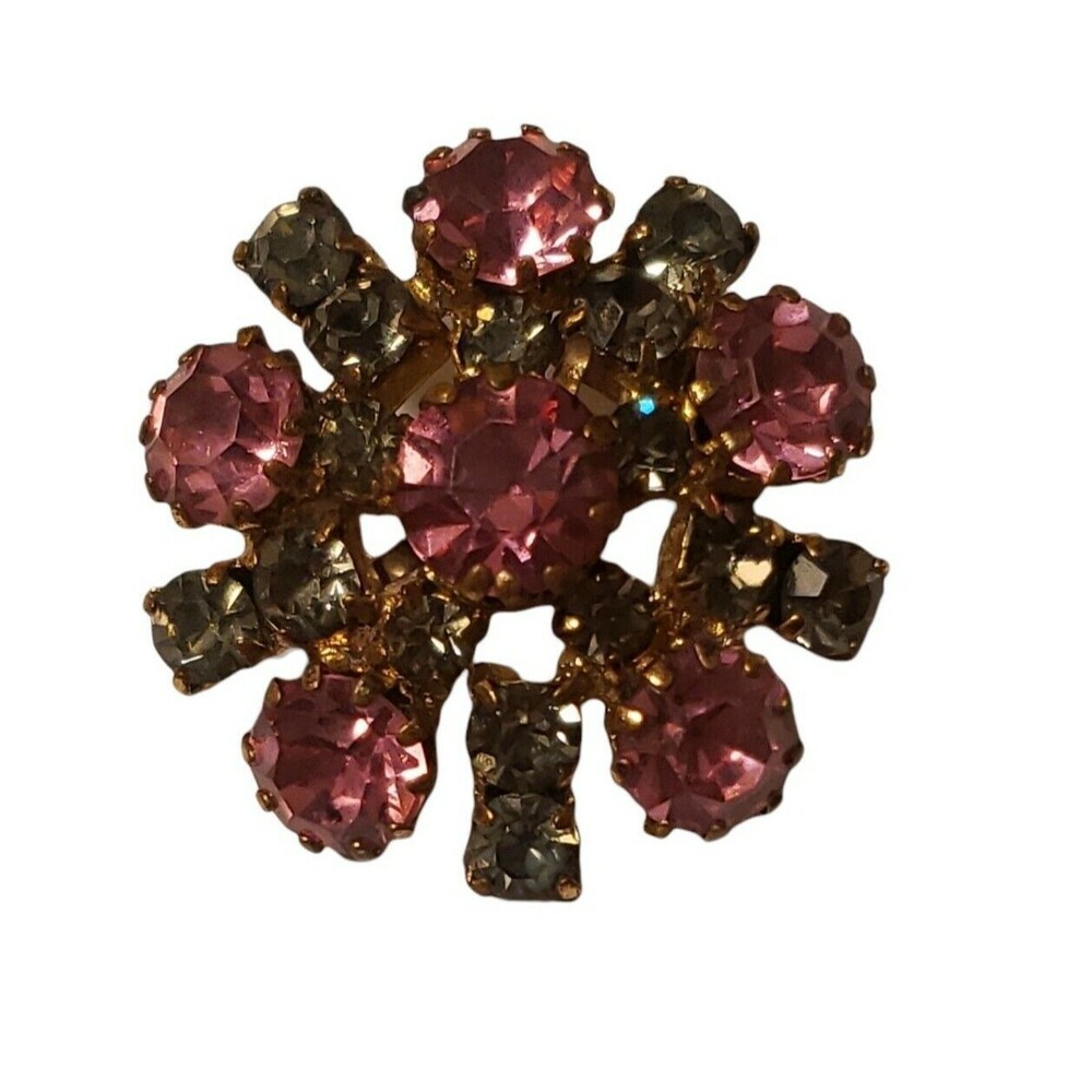 Vintage Brooch Crystal Rhinestones Pink Clear Made in Austria Pin Cluster Star